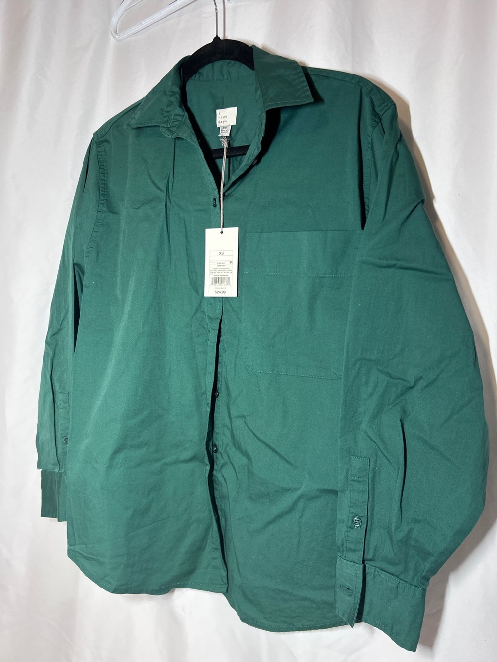 A New Day Green Button Front Collared Shirt Womens XS NWT Oversized Top - Picture 8 of 8